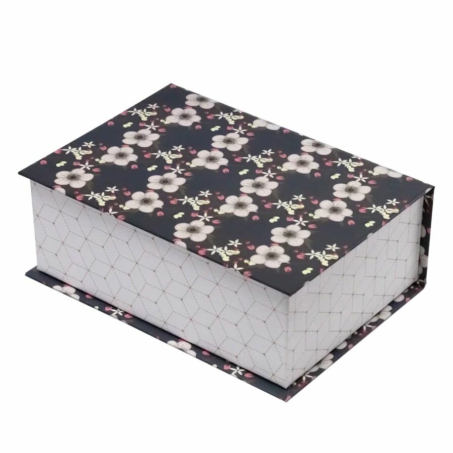 Подарочная Коробка - Шкатулка Cartonnage для рукоделия средняя, 205 x 145 x 75 мм. "Цветы", черный