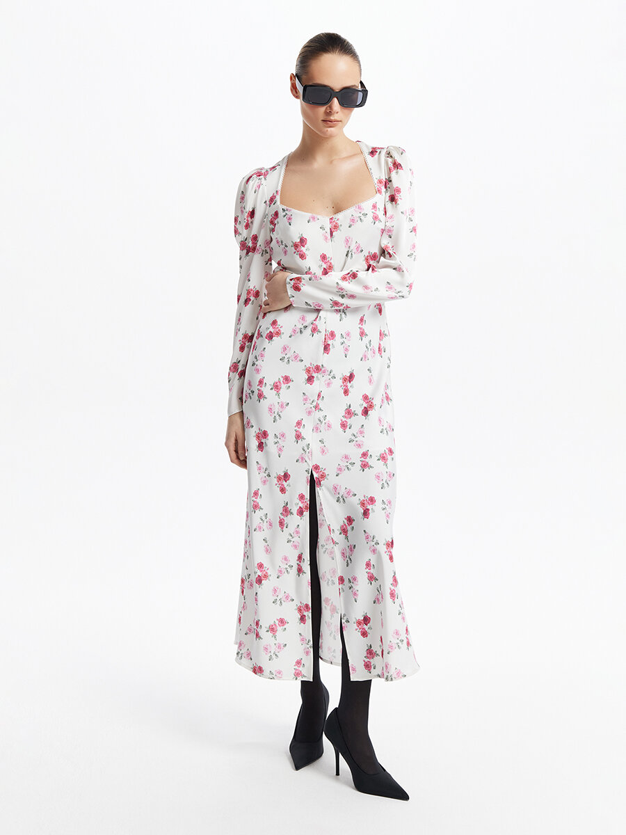 фото Платье макси с разрезом LOVE REPUBLIC цвет розовый принт размер 48
