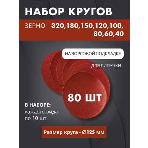 Набор кругов шлифовальных от 40 до 320 для липучки 80 шт