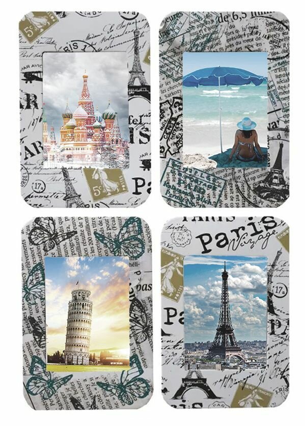 фото Наклейки Фоторамки, 4 штуки в наборе, для фото 4x6 см, размер рамки 6,7x10,3 см.