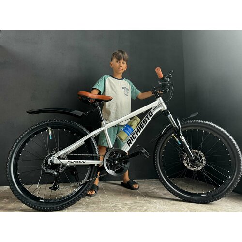 Велосипед горный Richiesto 24 алюминиевый Подростковый детский Унисекс серебро с коричневым 23900₽