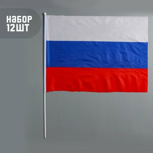 Флаг России, 40 х 60 см, шток 60 см, полиэфирный шёлк 5122441, набор 12 шт