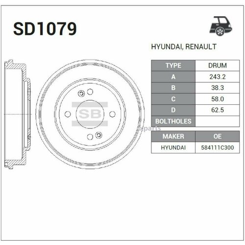 SANGSIN BRAKE SD1079 Барабан тормозной HYUNDAI GETZ 02- с ABS