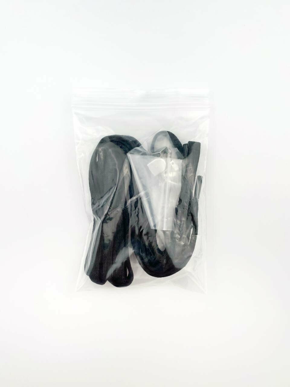Шнурки для обуви эластичные плоские с фиксаторами зажимами металлическими черные - 1 пара