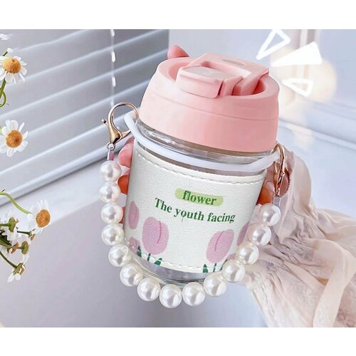 Стакан стеклянный с трубочкой для воды бутылка для питья