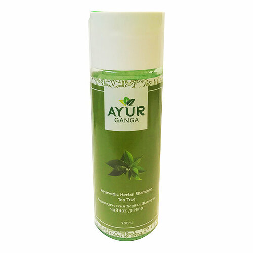 Ayurvedic Herbal Shampoo TEA TREE, Ayur Ganga (Аюрведический хербал шампунь чайное дерево), 200 мл. успокаивающий шампунь для кожи головы с экстрактом чайного дерева organic shampoo tea tree шампунь 250мл