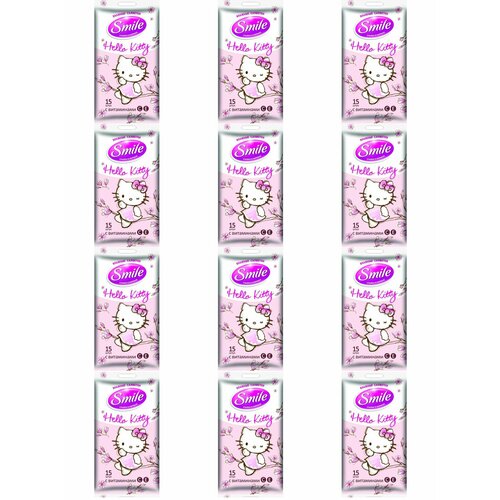 Ultra Fresh Салфетки влажные косметические, Premium Hello Kitty, 15 штук, 12 упаковок