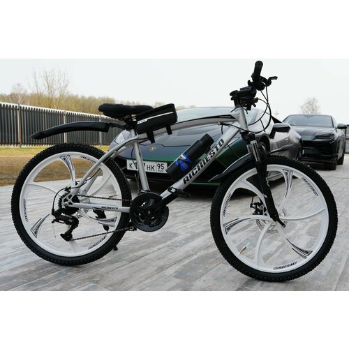 Велосипед горный RICHIESTO 24 колёса Алюминиевые кованные литые диски Детский Подростковый Спортивный серебристо-черный 25500₽