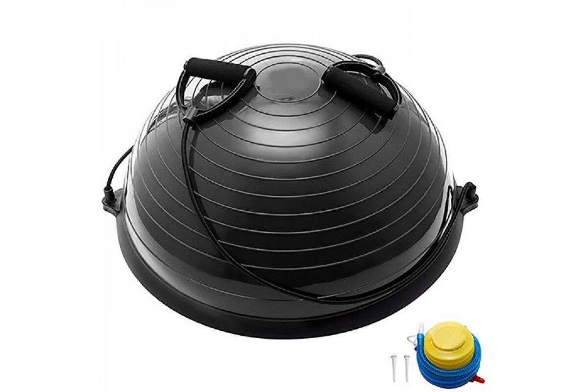 BOSU055-24 Полусфера BOSU гимнастическая, 58см, (черная) в комплекте с эспандером и насосом (B35085 - Sportex