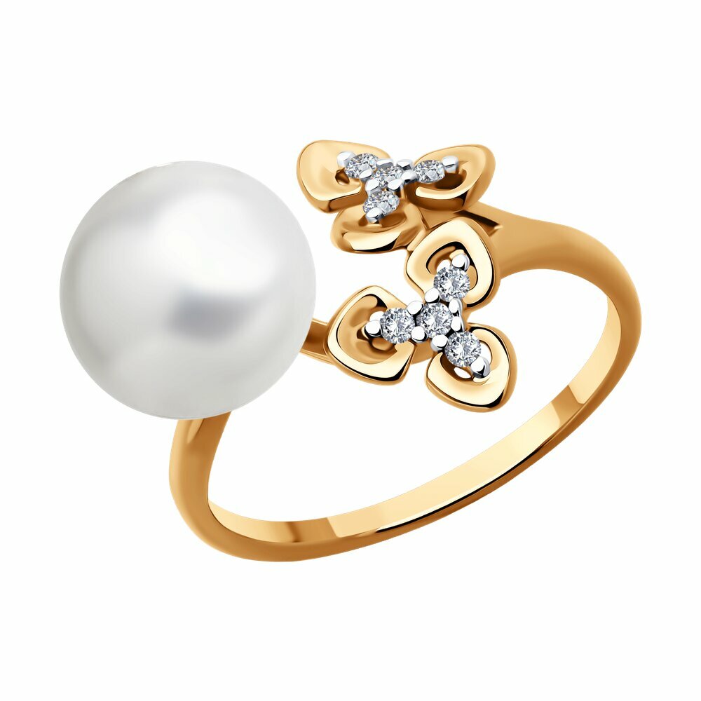 Кольцо Diamant online, серебро, 925 проба, фианит, жемчуг