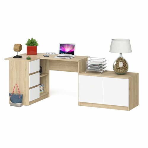 Компьютерный угловой стол левое исполнение с широкой тумбой Мори МА-900 дуб сономабелый 14947₽