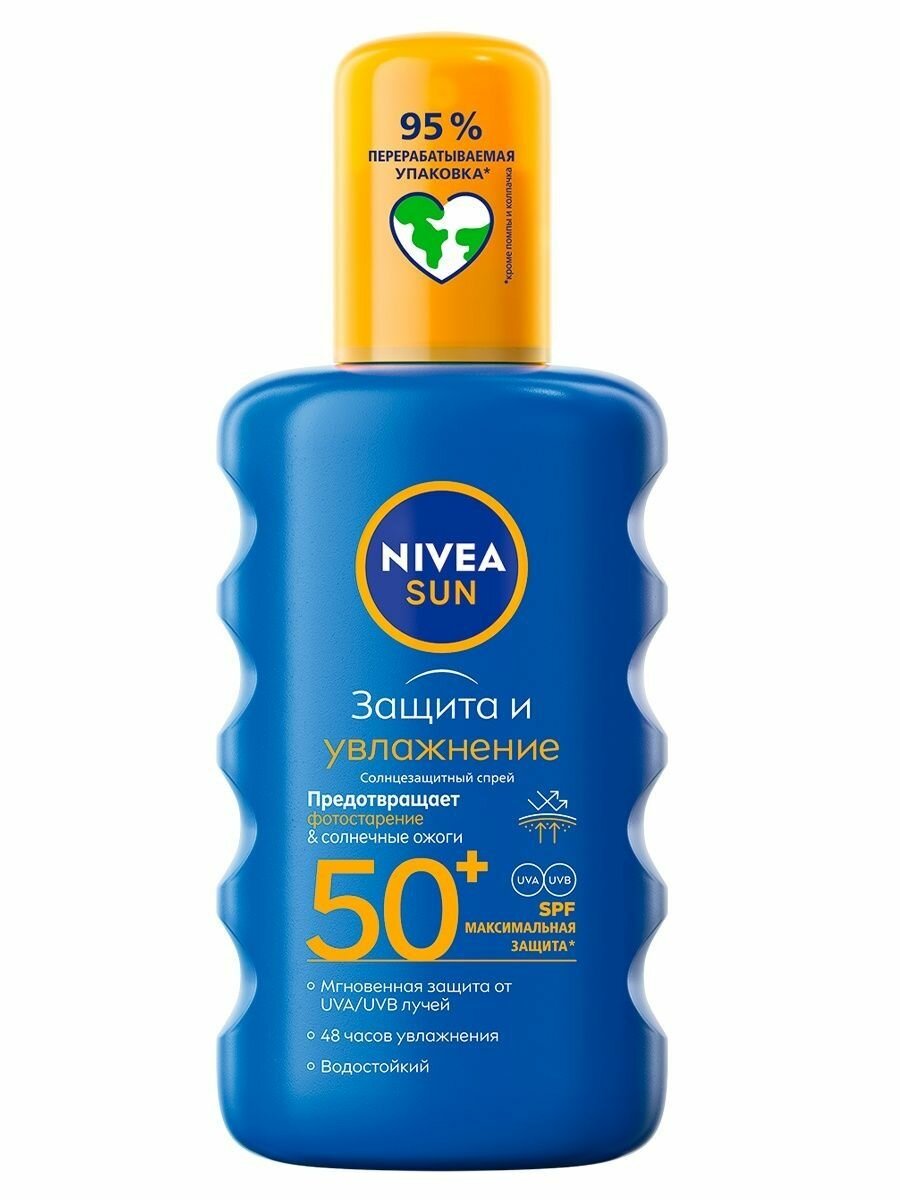 Nivea Nivea Sun увлажняющий солнцезащитный спрей Защита и увлажнение SPF 50, 200 мл