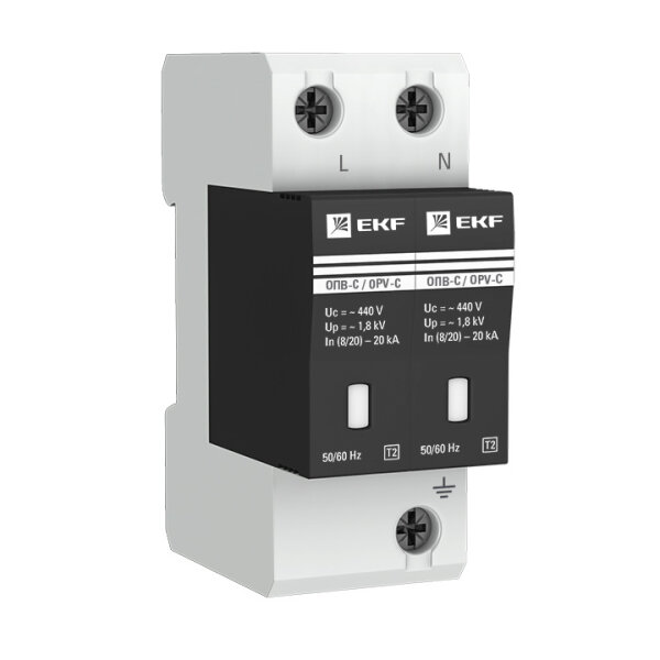 Ограничитель импульсных напряжений ОПВ-C/2P In 20кА 440В с сигн. EKF
