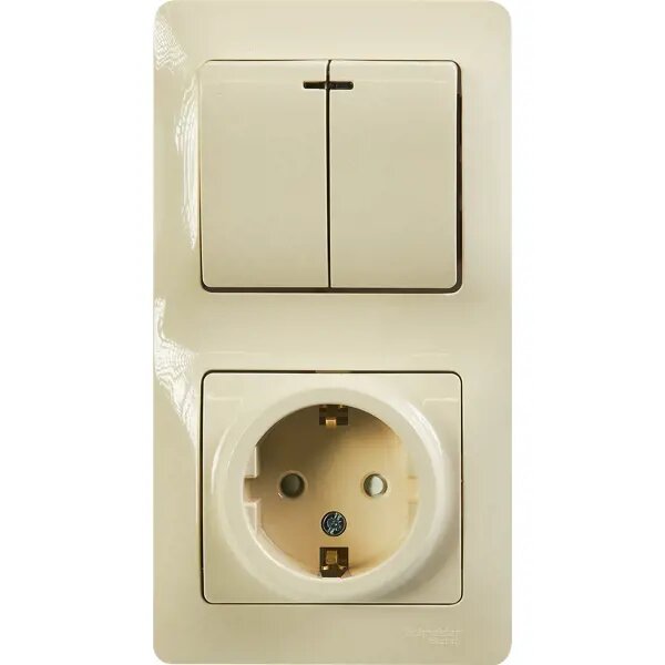 Блок выключатель с розеткой встраиваемый Schneider Electric Glossa 2 клавиши с заземлением со шторками цвет бежевый