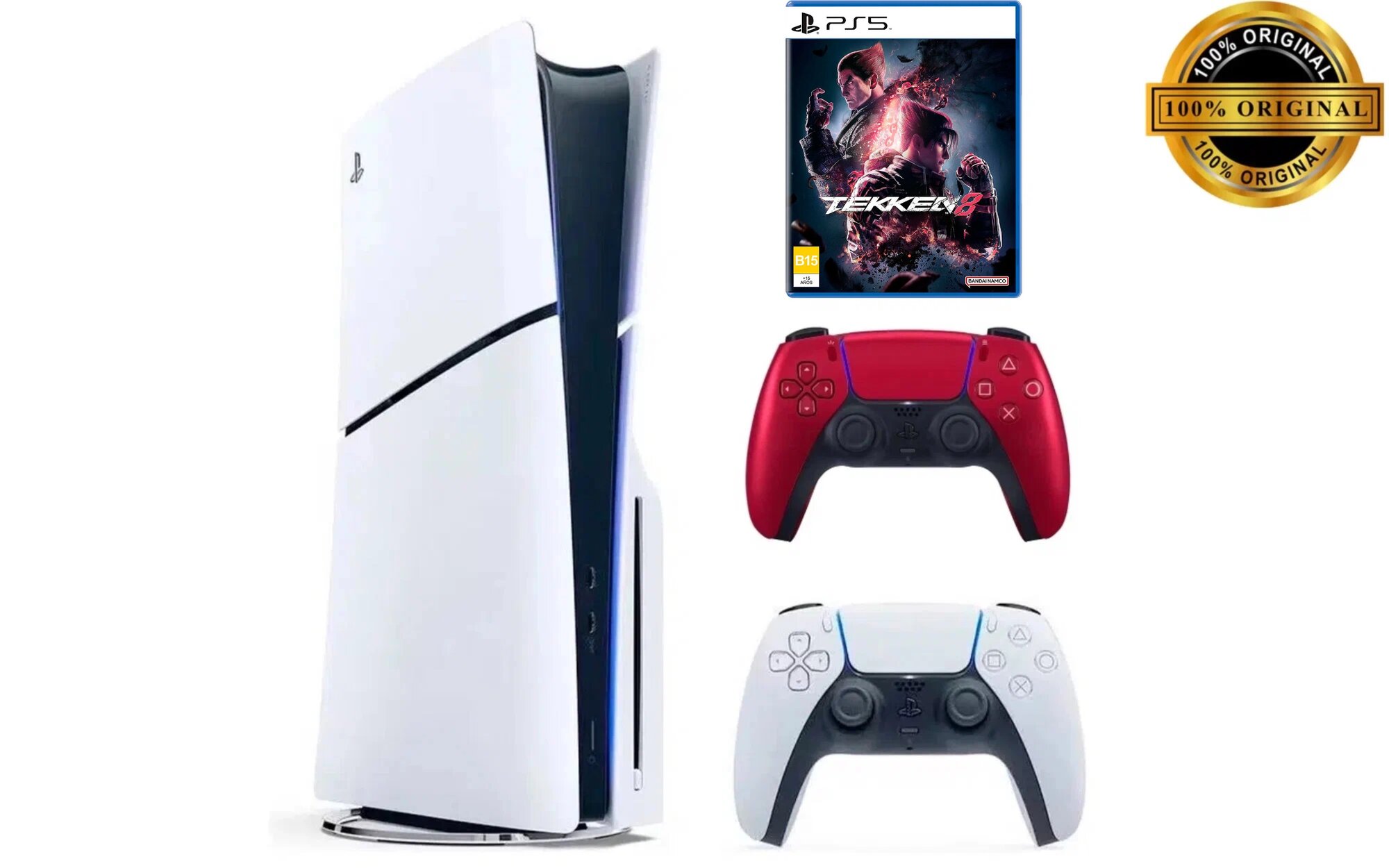 Игровая приставка Sony PlayStation 5 Slim, с дисководом, 1 ТБ, два геймпада (белый и красный), Tekken 8