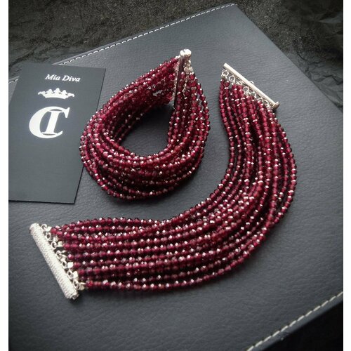 Браслет Mia Diva, гранат, размер 17 см, бордовый