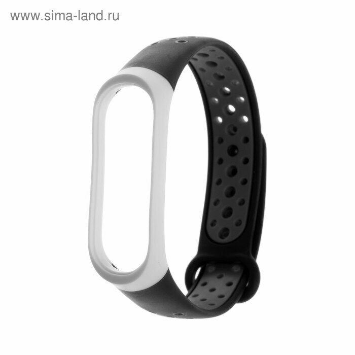 Ремешок для фитнес-браслета Mi Band 3/4 LuazON, с перфорацией, черно-белый