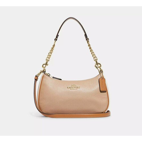 Сумка саквояж Coach Женская сумка Коач бежевая кожанная Coach Teri Shoulder Bag In Colorblock CA173 IMTAP 10016957JAX MLTCB LTR TERI SB C CA173, фактура матовая, зернистая, гладкая, рельефная, бежевый женская кожаная сумка bucket tuscany leather tl bag tl142146 коньяк