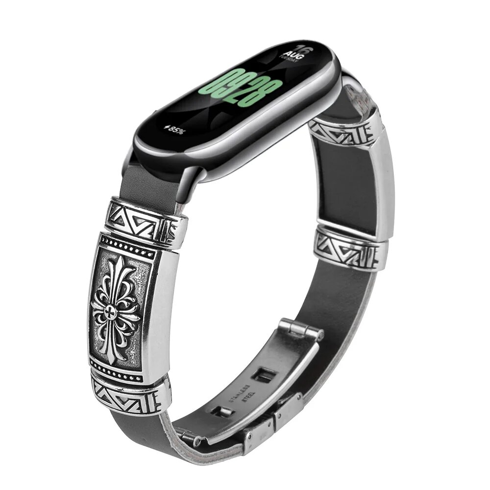 Металлический кожаный ремешок для Xiaomi Mi Band 8 — фото 1