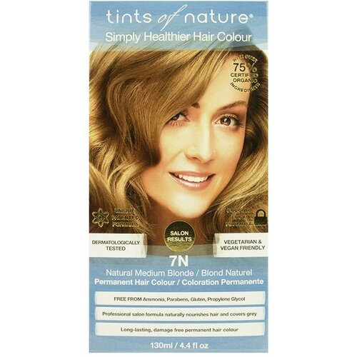 Стойкая гель - краска для волос Tints of Nature органическая без аммиака, оттенок 7N Средний блондин