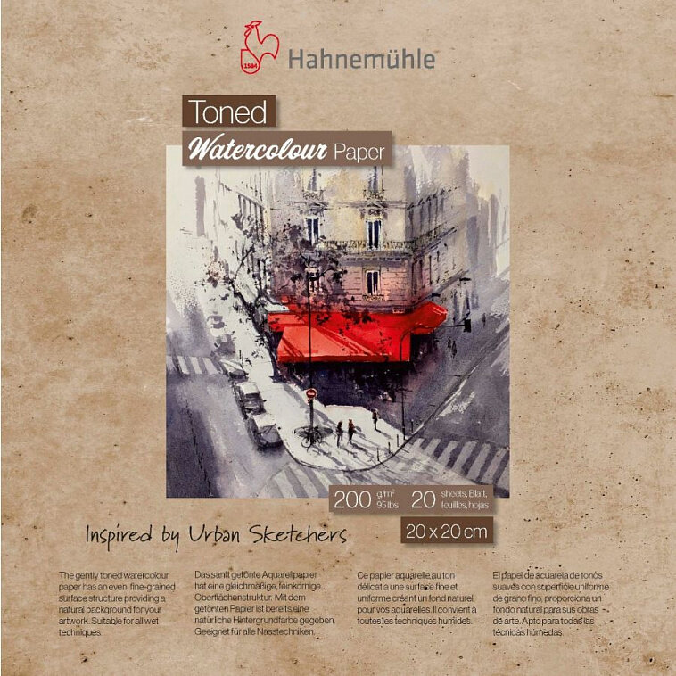 Альбом-склейка для акварели Hahnemuhle «Toned» 200 г/м2 20х20 см 20 л целлюлоза 100% мелкое зерно серый