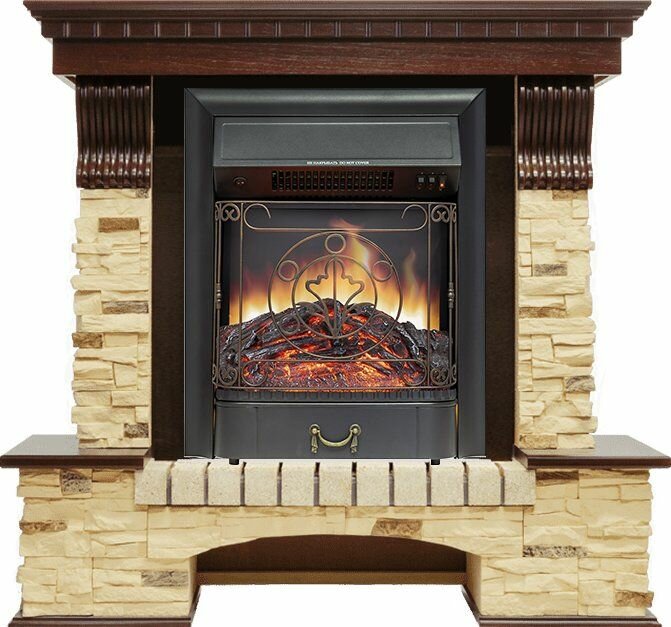 Электрокамин Pierre Luxe (Стоун Люкс) тёмный дуб/песочный сланец с очагом Madjestic Black Габариты (ШxВxГ): 1120х1050х370