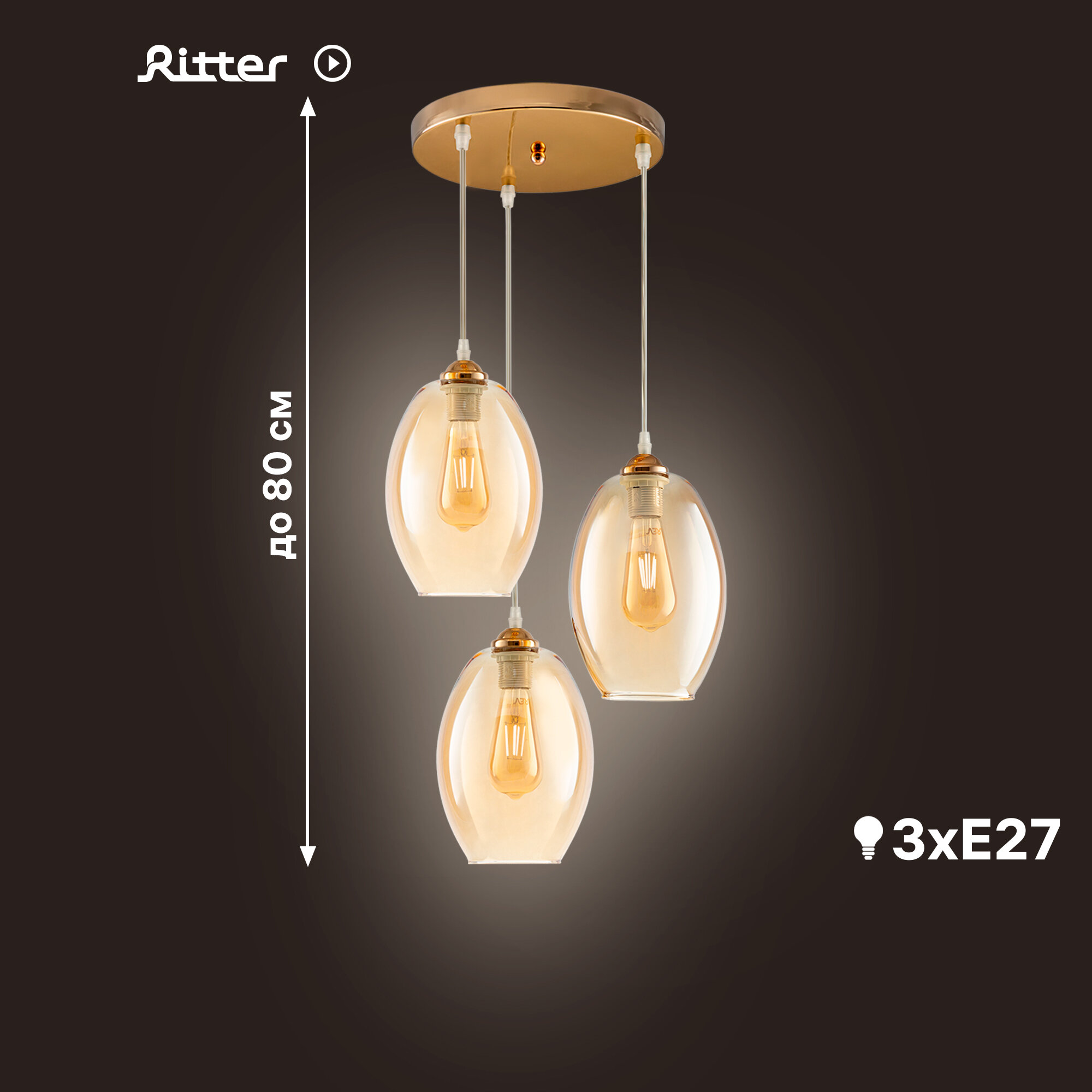 фото Потолочная люстра FORLI 3хE27х60Вт Ritter 52535 6