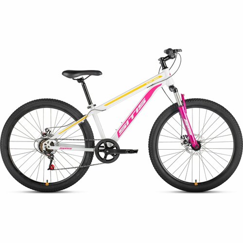 Велосипед SITIS ONE 600 26 2024 бело-фиолетово-желтый подростковый для девочек сталь 7 скорость дисковые механические тормоза размер рамы 135 на рост 145-160 см 16965₽