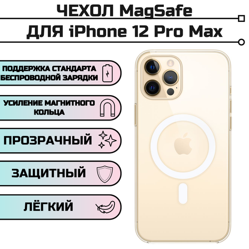 Чехол Magsafe для Apple iPhone 12 Pro Max прозрачный с защитой камеры бесцветный, белый