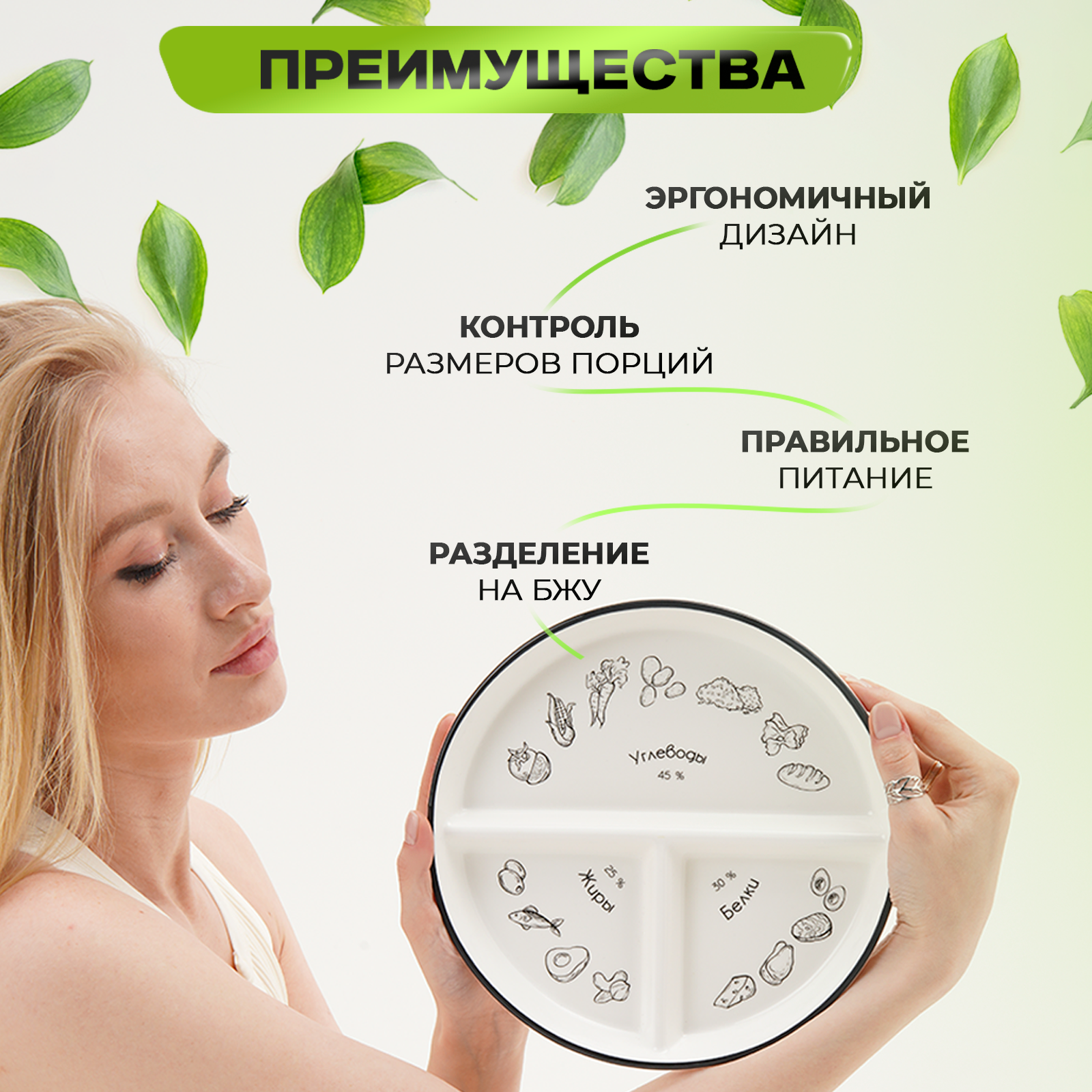 Картинки Тарелка для похудения Доляна фарфоровая, d=23 см