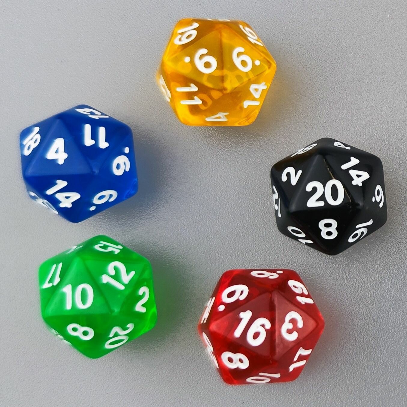 Кубик двадцатигранный прозрачный (D20) для настольных и ролевых игр, набор 5 штук — фото 1