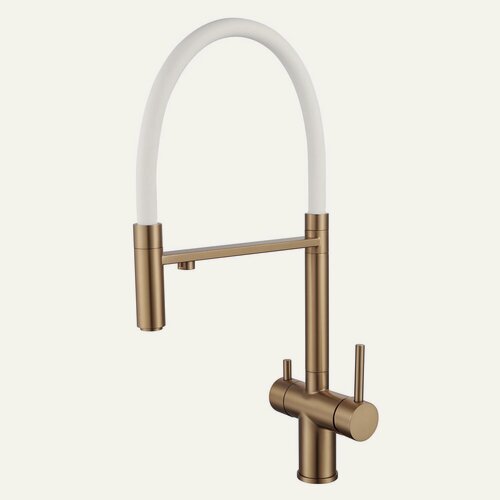 Изображение товара Смеситель для кухни с гибким изливом с подключением к фильтру SHEVANIK S178G золотой сатин