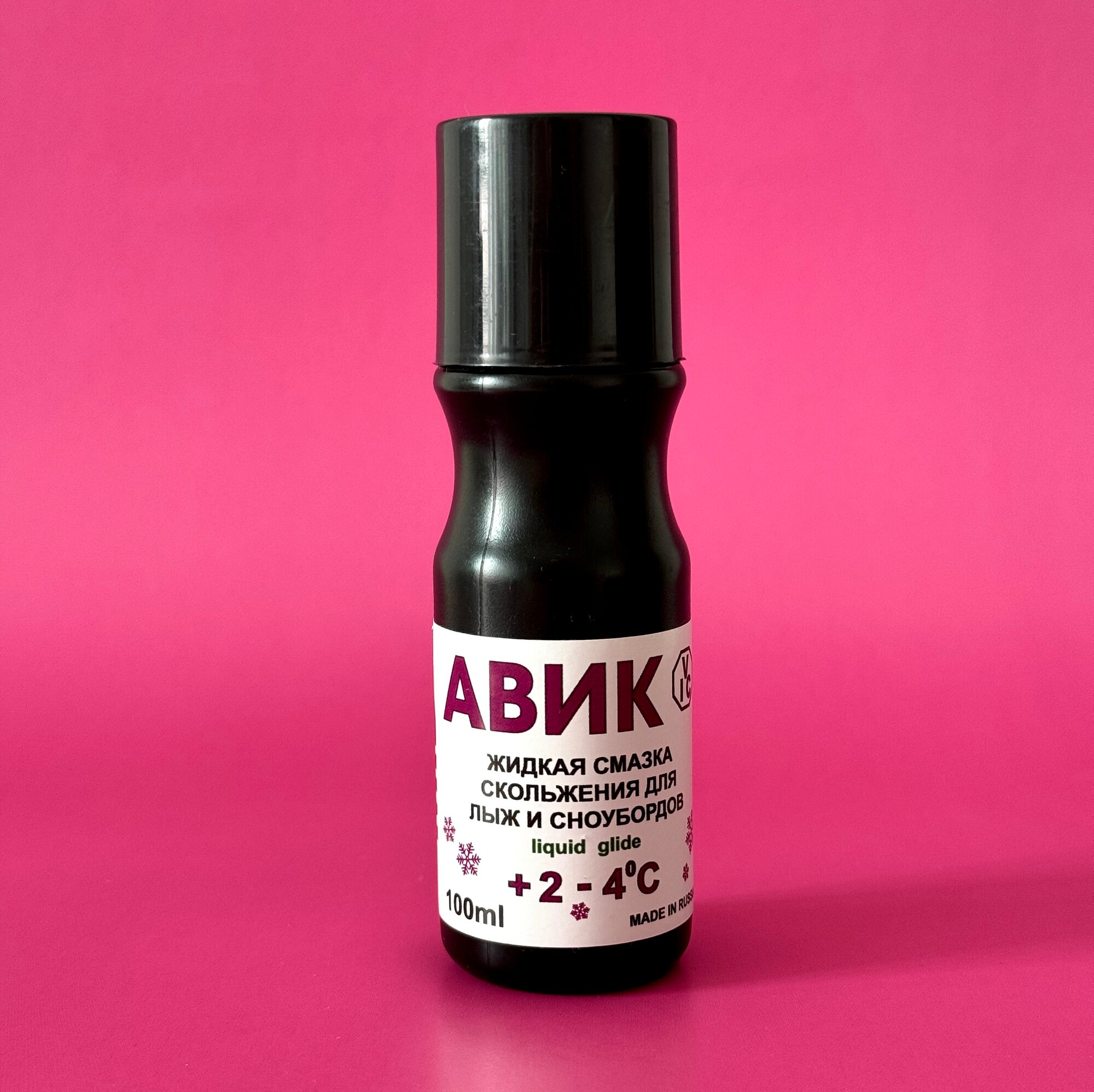 Жидкий парафин для лыж и сноубордов Авик Liquid MID + 2 - 4 °C, без фтора, с аппликатором 100 мл, фиолетовая. Жидкая мазь скольжения.