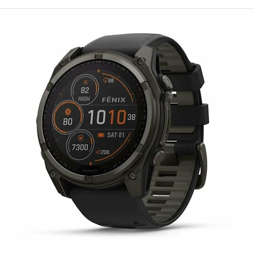 Garmin Fenix 8 - 51 мм SOLAR Sapphire Carbon Gray DLC Titanium with Black Pebble Gray Silicone Band 13469000₽