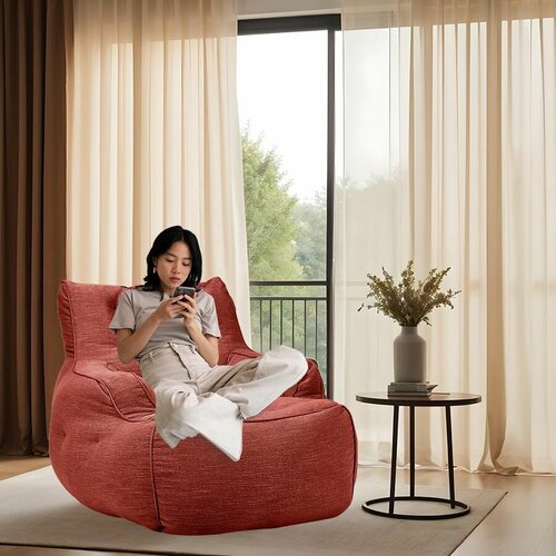 фото Удобное современное кресло ambient lounge - tranquility armchair - wildberry deluxe (шенилл, красный) - бескаркасная дизайнерская мебель для отдыха дома