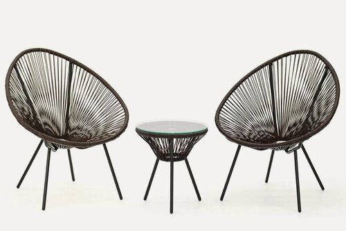 Изображение товара Комплект плетеной мебели KORNERA "Акапулько" на 2 персоны, каркас черный, искусственный ротанг коричневый