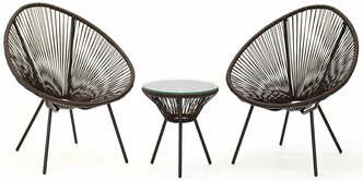 Комплект плетеной мебели KORNERA "Акапулько" на 2 персоны, каркас черный, искусственный ротанг коричневый