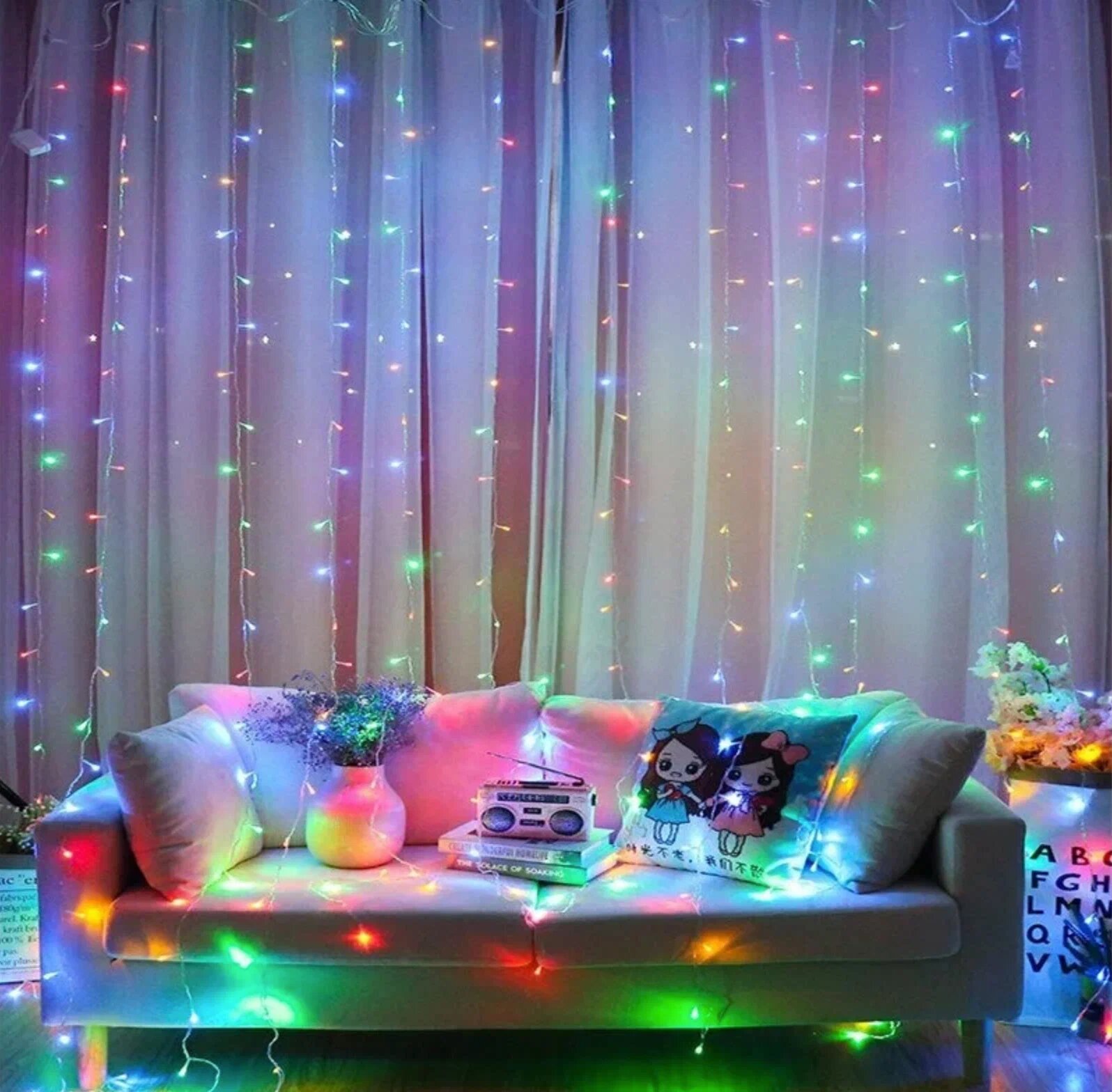 Гирлянда электрическая интерьерная 15х15 метра Новый Год 2023/160 LED/Светодиодная штора- занавес/Световой дождь/Тюль /Свет Цветной/Серия: Лапландия