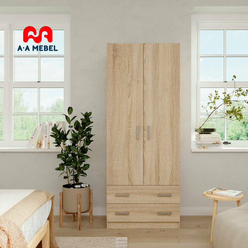 Шкаф для одежды РИК распашной двухстворчатый с ящиками и полками 80х48х204 см дуб сонома светлый