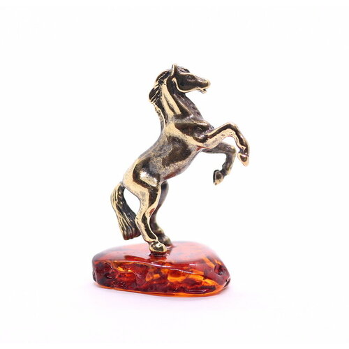 Лошадка на подставке, статуэтка, бронза, янтарь, 40 мм.