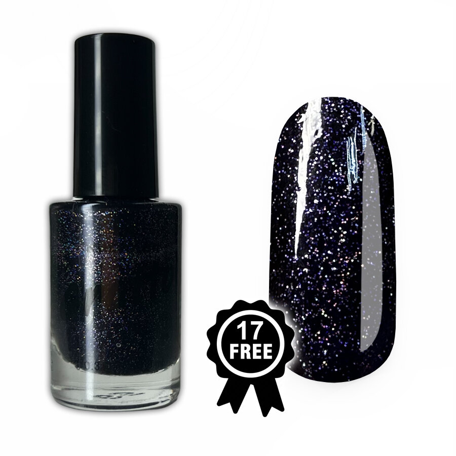 Grattol Color Nail Polish Starlight Night - Лак для ногтей, Синий с шиммером, сушка без лампы, 17FREE, Халяль, 9 мл