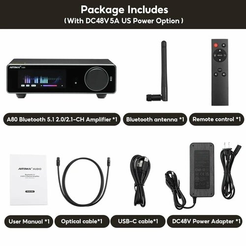 AIYIMA Audio A80 Bluetooth ЦАП Усилитель A80 with 48V 5A US 17605₽