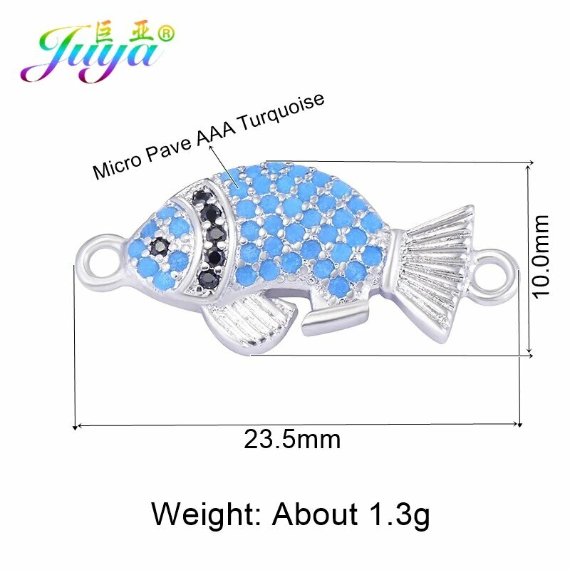 Juya Шармы-коннекторы для бижутерии с микро-паве бирюзой и 2 Pieces Wholesale, Белый, White Gold