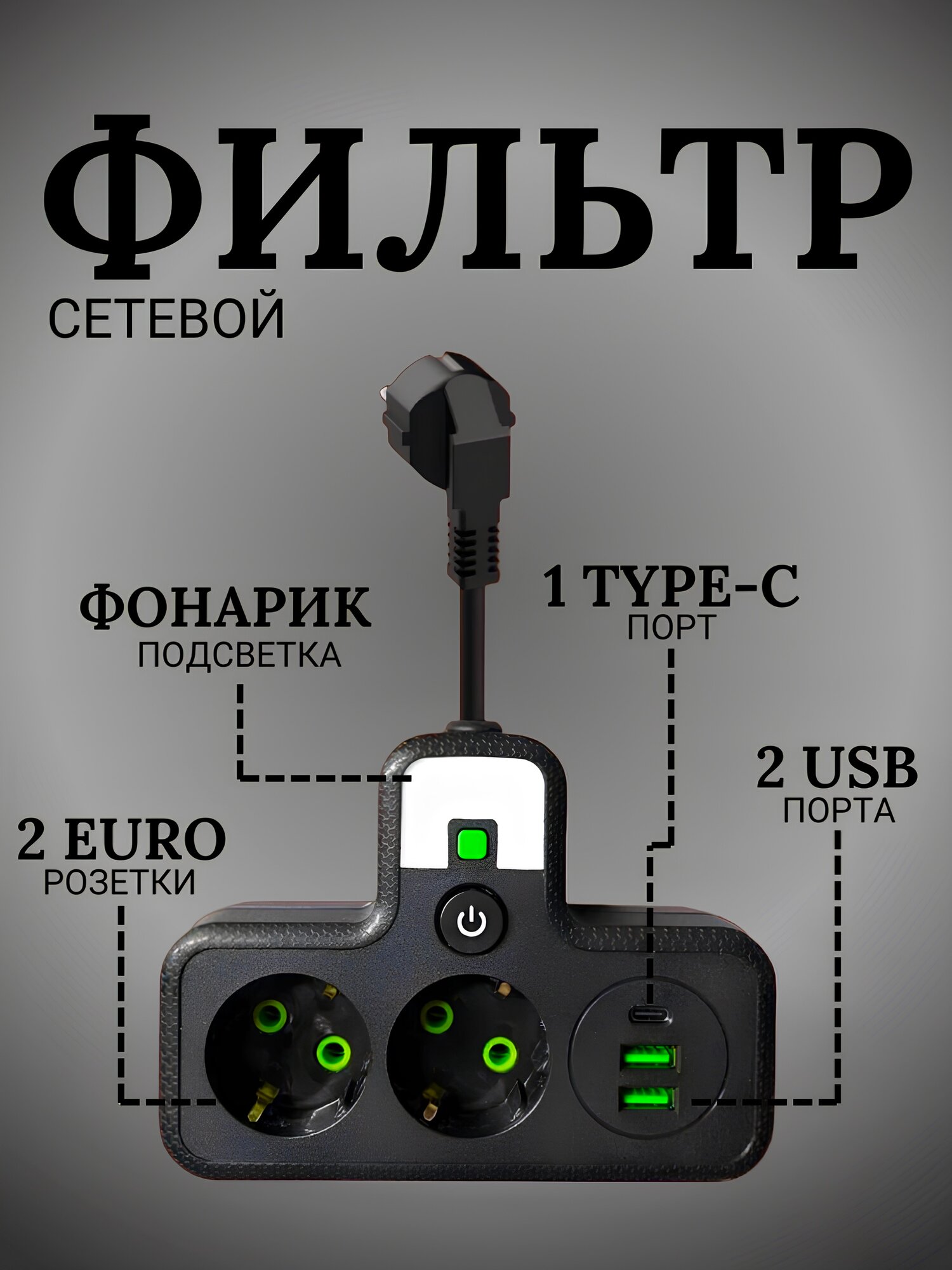Тройник для розетки с проводом и USB / Разветвитель для дома / Тройник с usb и type-c от GadFamily_Shop