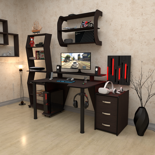 Геймерский игровой компьютерный письменный стол вектор СЭТ венге черный 1100*720мм