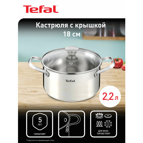 фото Кастрюля 18 см tefal cook eat b9214374 с крышкой, из нержавеющей стали, для всех типов плит, вкл. чая индукционные