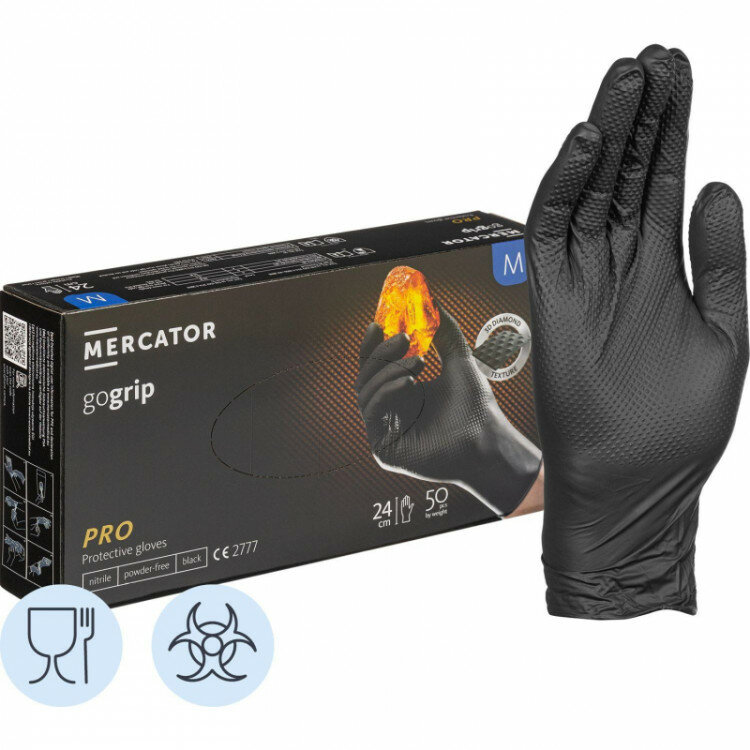 Перчатки одноразовые нитрил GOGRIP BLACK цв. черный (25 пар/уп) р. М, ПС