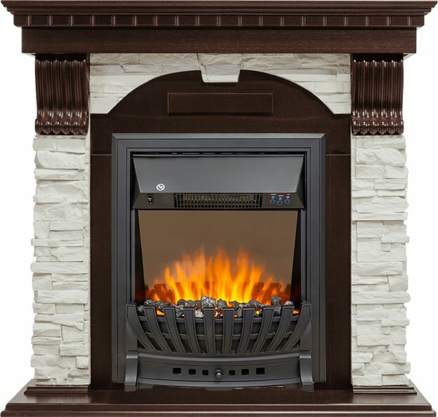 Royal Flame Каминокомплект Dublin угловой - Темный дуб / Сланец белый с очагом Aspen Black