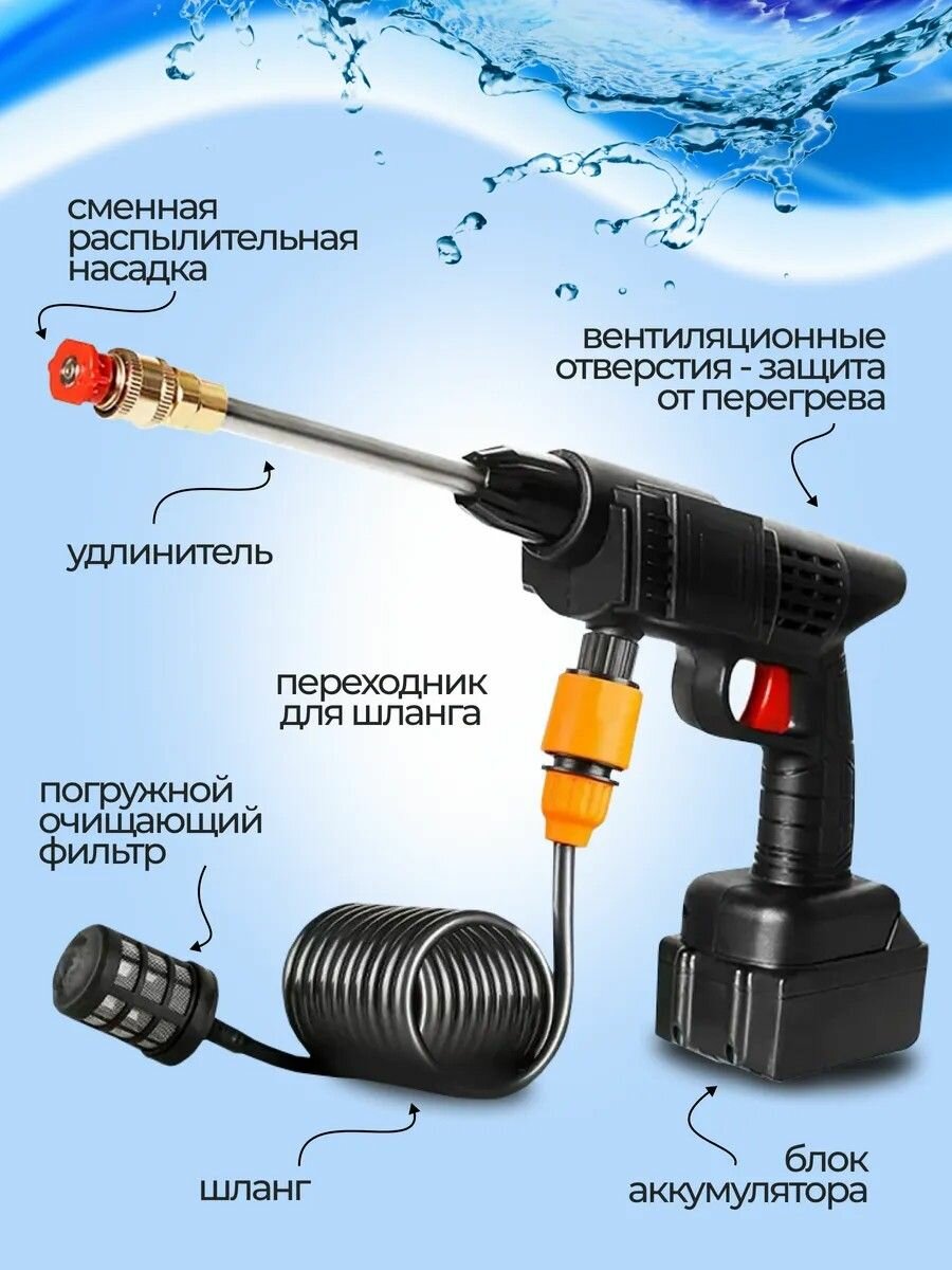 Изображение Мойка высокого давления аккумуляторная для автомобиля Xiaomi, Портативная автомойка с двумя АКБ