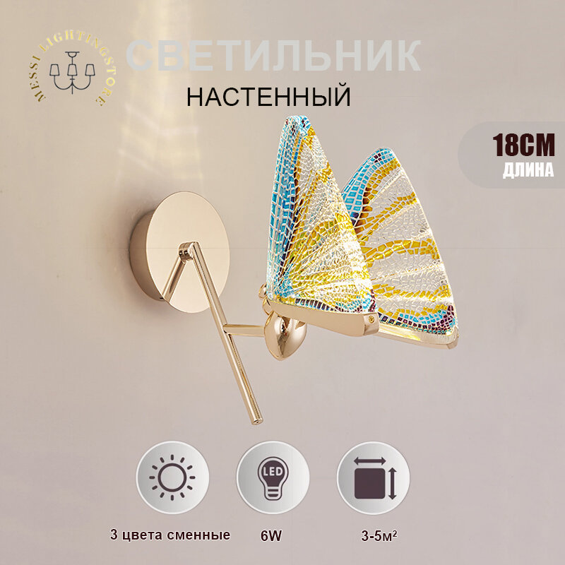 Акриловый настенный светильник, Samlist, 6Вт, 3 цвета сменные